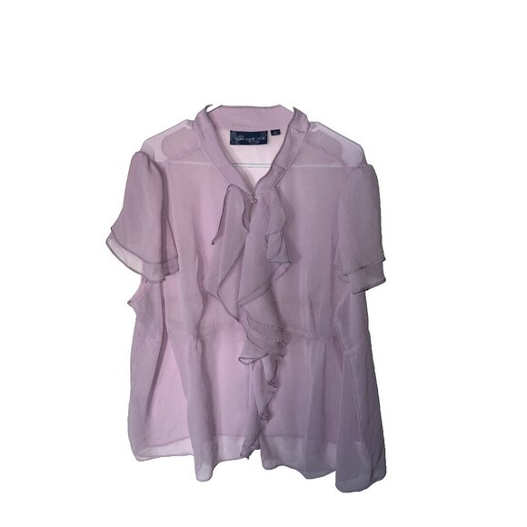 Susan Graver Style womans sheer see through top plus size 3X short sleeve ruffle - Picture 1 of 5